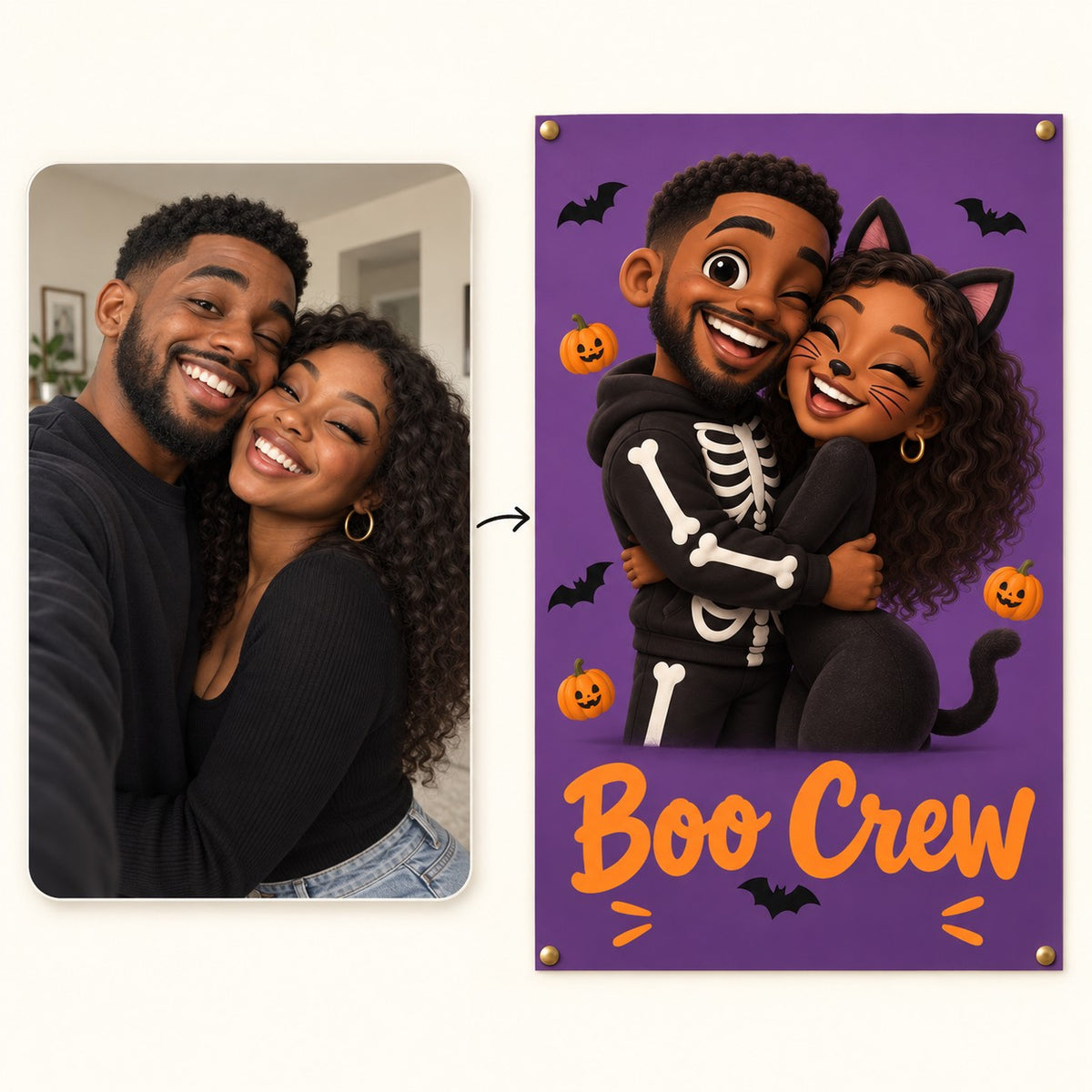 How it works: your photo to a Halloween caricature poster