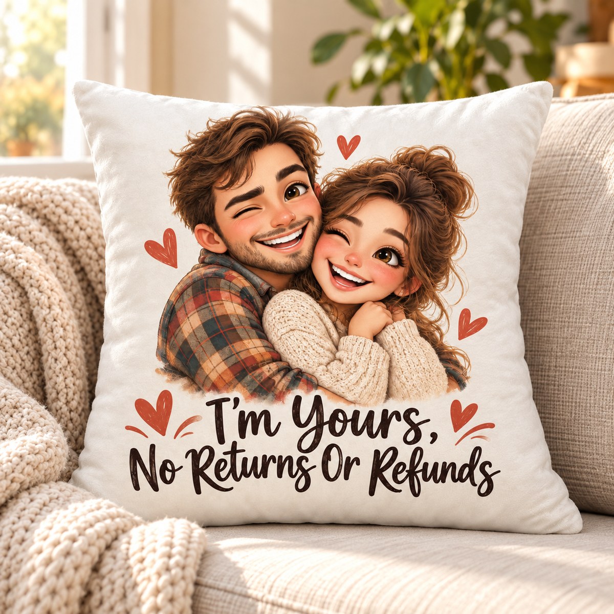 Custom Photo Caricature Portrait Throw Pillow Cover - Funny Couple Personalized Pillow Gift — lifestyle