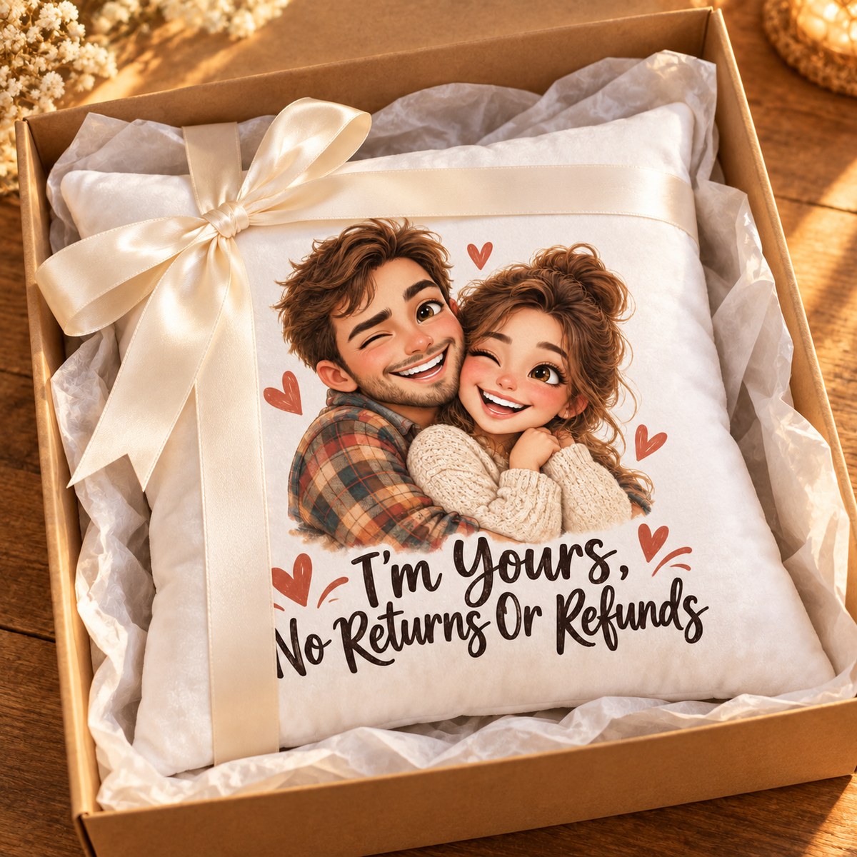 Custom Photo Caricature Portrait Throw Pillow Cover - Funny Couple Personalized Pillow Gift — gift