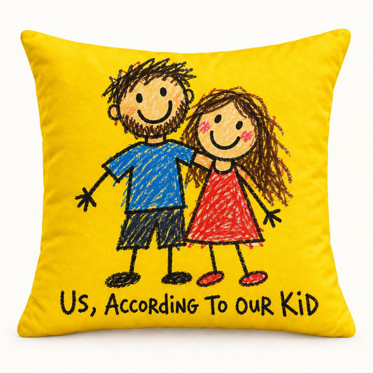 Custom Photo Doodle Portrait Throw Pillow Cover - Kid-Style Drawing Couple Personalized Pillow Gift — hero