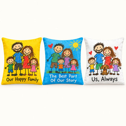 Custom Photo Doodle Portrait Throw Pillow Cover - Kid-Style Drawing Couple Personalized Pillow Gift — options