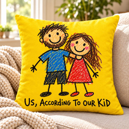 Custom Photo Doodle Portrait Throw Pillow Cover - Kid-Style Drawing Couple Personalized Pillow Gift — lifestyle