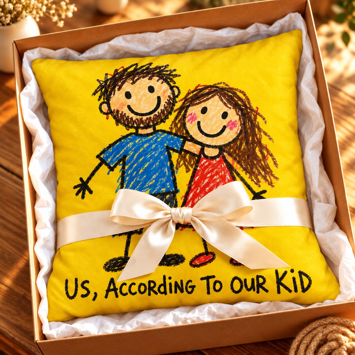 Custom Photo Doodle Portrait Throw Pillow Cover - Kid-Style Drawing Couple Personalized Pillow Gift — gift