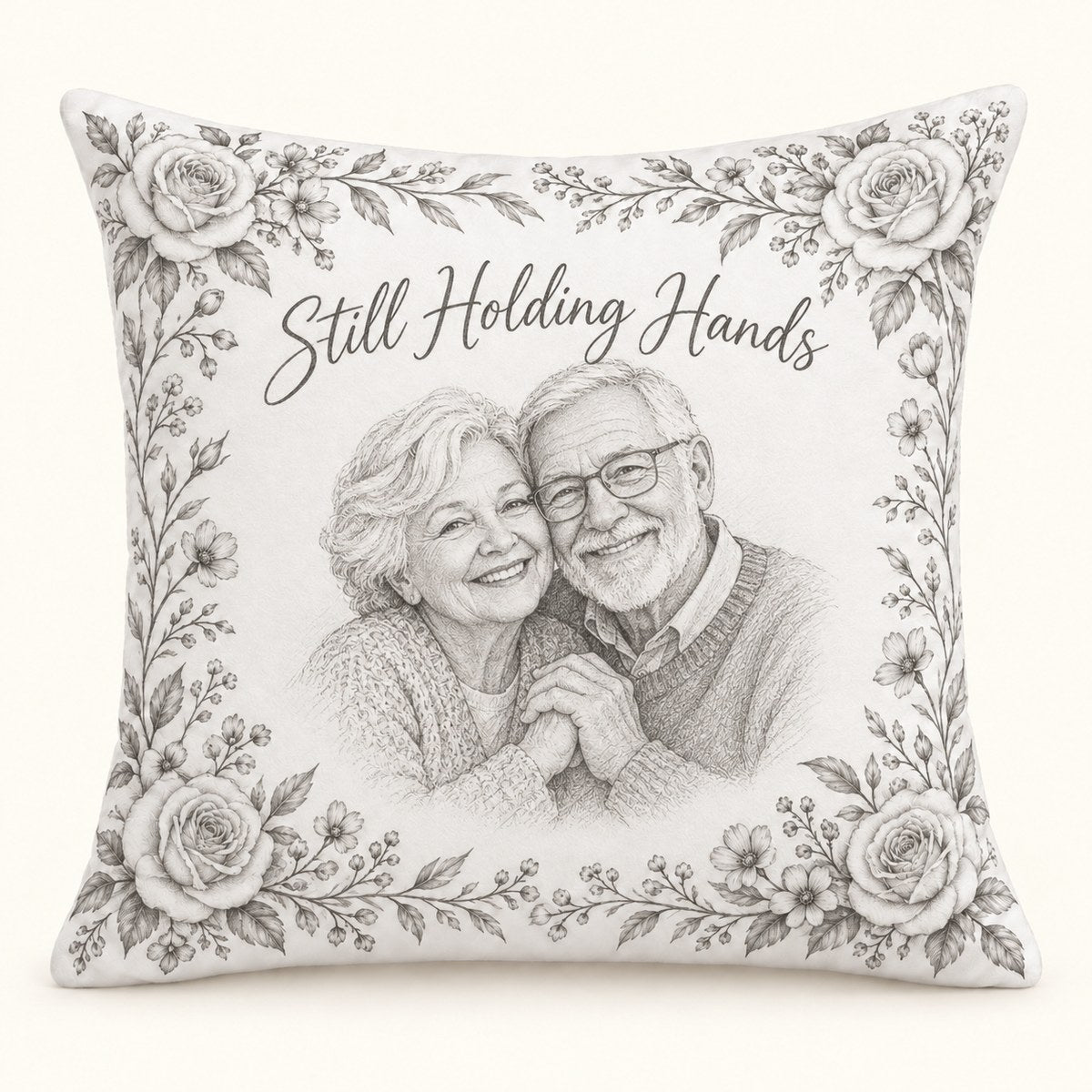 Custom Photo Pencil Sketch Throw Pillow Cover - Grandparents Portrait Gift Personalized Pillow Gift — hero