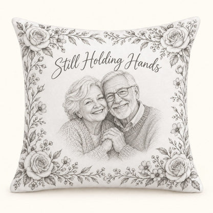 Custom Photo Pencil Sketch Throw Pillow Cover - Grandparents Portrait Gift Personalized Pillow Gift — hero