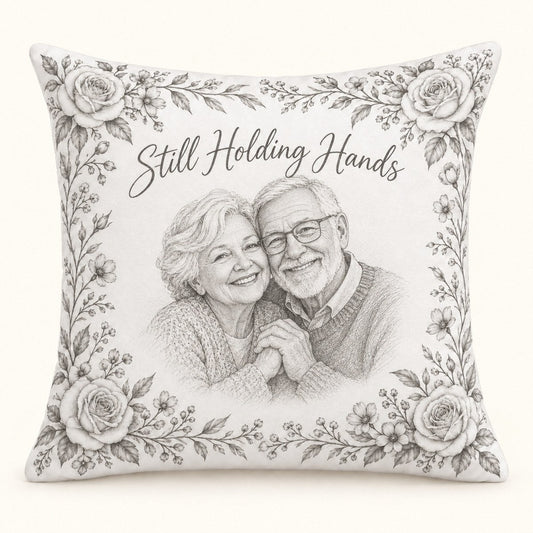 Custom Photo Pencil Sketch Throw Pillow Cover - Grandparents Portrait Gift Personalized Pillow Gift — hero
