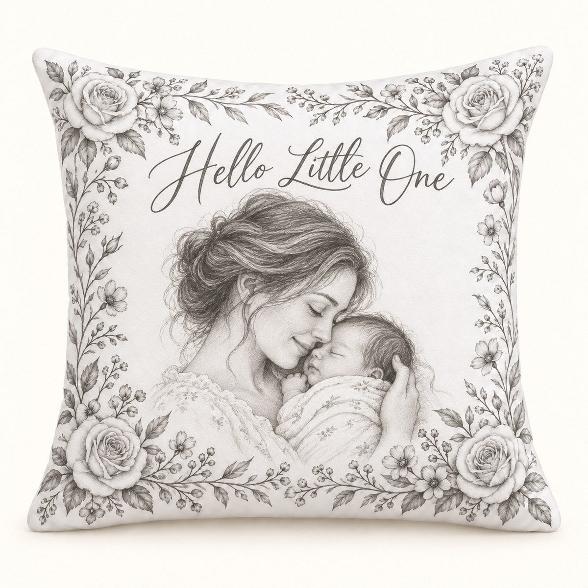 Custom Photo Pencil Sketch Throw Pillow Cover - New Baby Gift Personalized Pillow Gift — hero