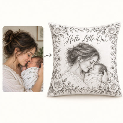 Custom Photo Pencil Sketch Throw Pillow Cover - New Baby Gift Personalized Pillow Gift — how it works