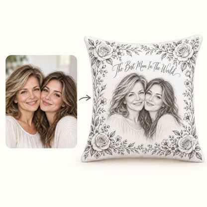 Custom Photo Watercolor Best Mom Gift, Portrait Throw Pillow Cover - Personalized Pillow Gift For Dog & Cat Lovers — how it works