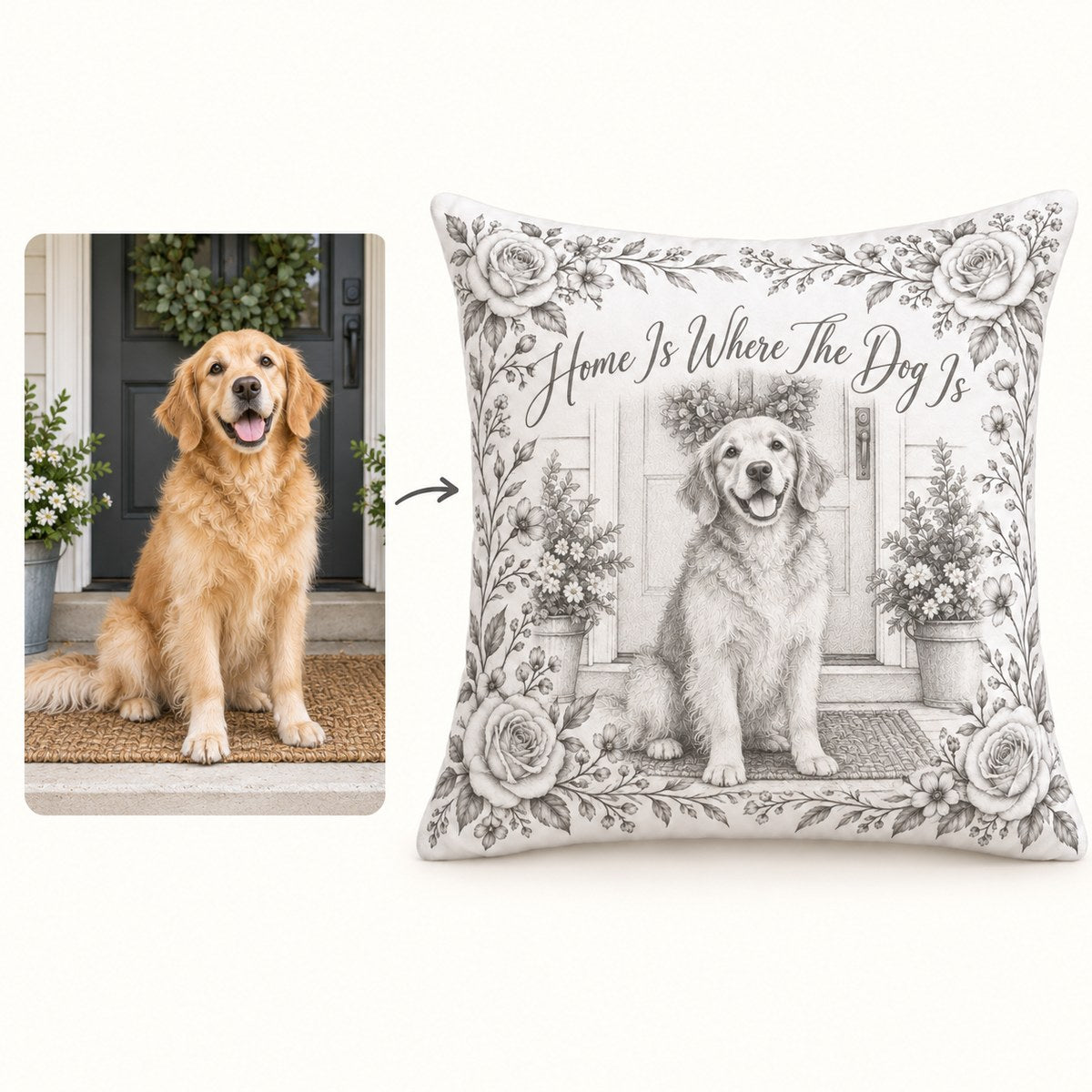 Custom Photo Pencil Sketch Throw Pillow Cover - Housewarming Gift Personalized Pillow Gift — how it works