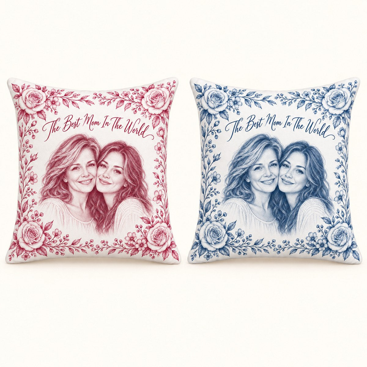 Custom Photo Watercolor Best Mom Gift, Portrait Throw Pillow Cover - Personalized Pillow Gift For Dog & Cat Lovers — options
