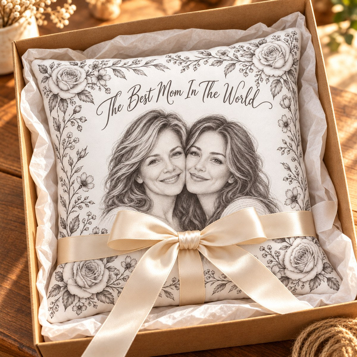 Custom Photo Watercolor Best Mom Gift, Portrait Throw Pillow Cover - Personalized Pillow Gift For Dog & Cat Lovers — gift