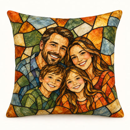 Custom Photo Watercolor Family Mom Grandma Portrait Throw Pillow Cover - Personalized Pillow Gift For Dog & Cat Lovers — hero