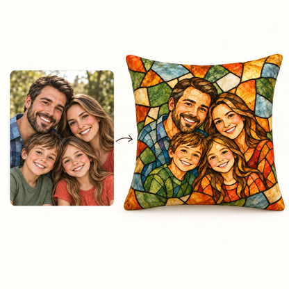 Custom Photo Watercolor Family Mom Grandma Portrait Throw Pillow Cover - Personalized Pillow Gift For Dog & Cat Lovers — how it works