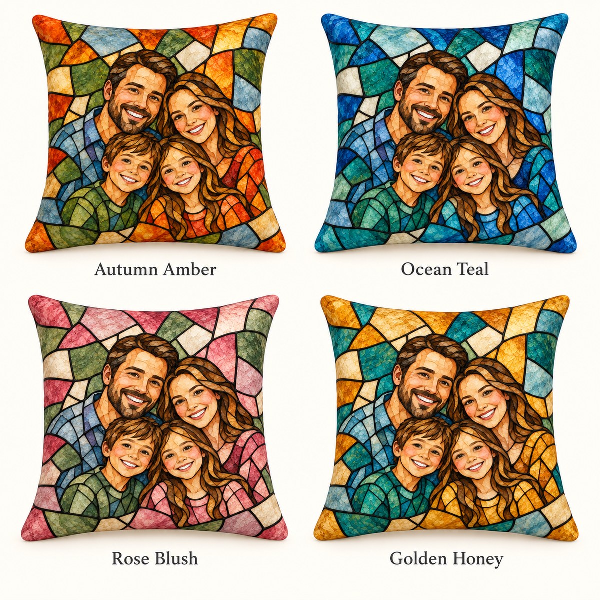 Custom Photo Watercolor Family Mom Grandma Portrait Throw Pillow Cover - Personalized Pillow Gift For Dog & Cat Lovers — options