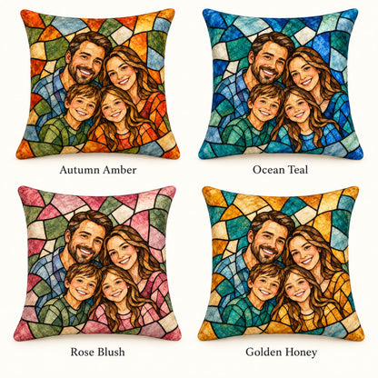 Custom Photo Watercolor Family Mom Grandma Portrait Throw Pillow Cover - Personalized Pillow Gift For Dog & Cat Lovers — options