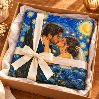 Custom Photo Starry Night Portrait Throw Pillow Cover - Van Gogh Style Wedding Gift Personalized Pillow Gift — gift