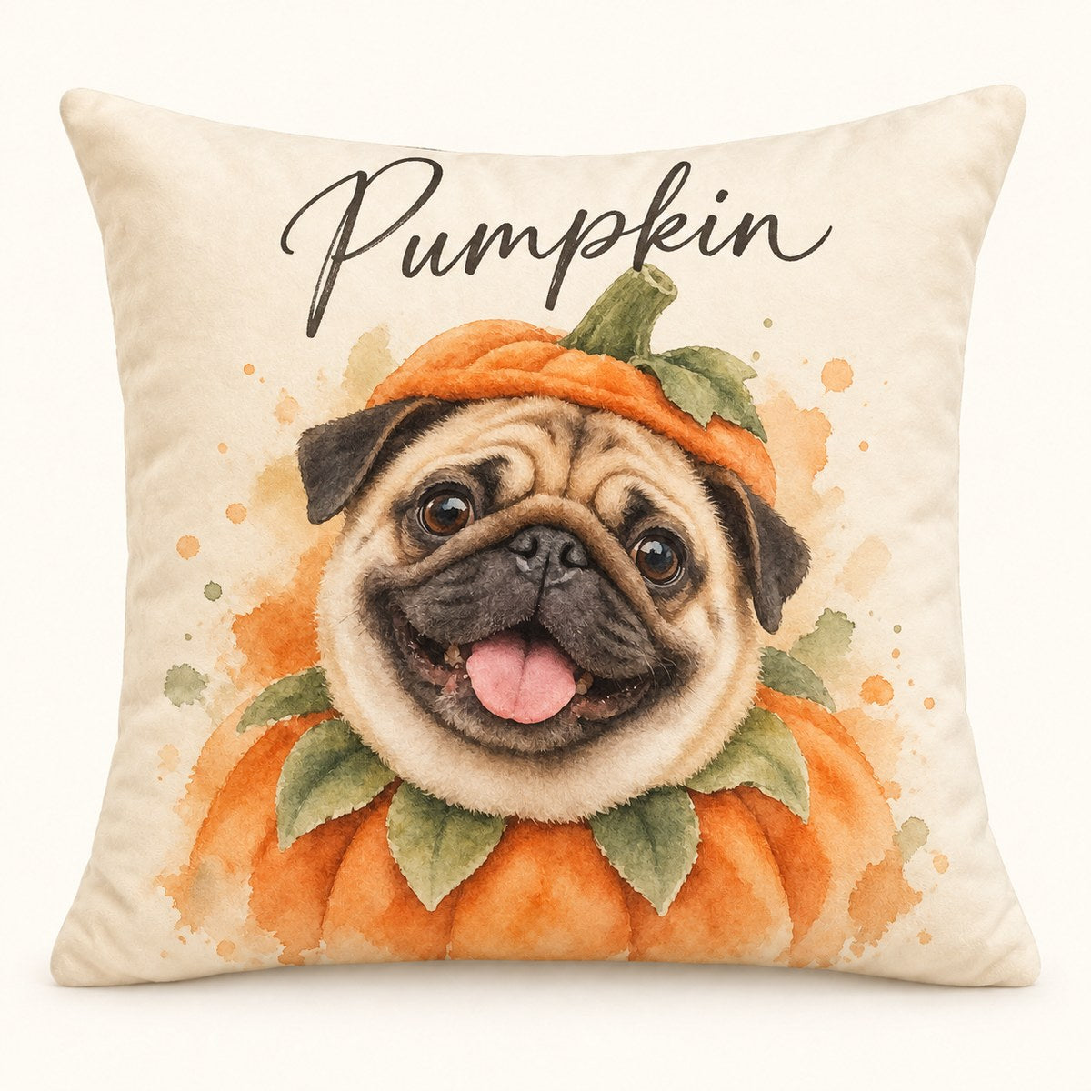 Custom Photo Watercolor Halloween Pet Portrait Throw Pillow Cover - Personalized Pillow Gift For Dog & Cat Lovers — hero