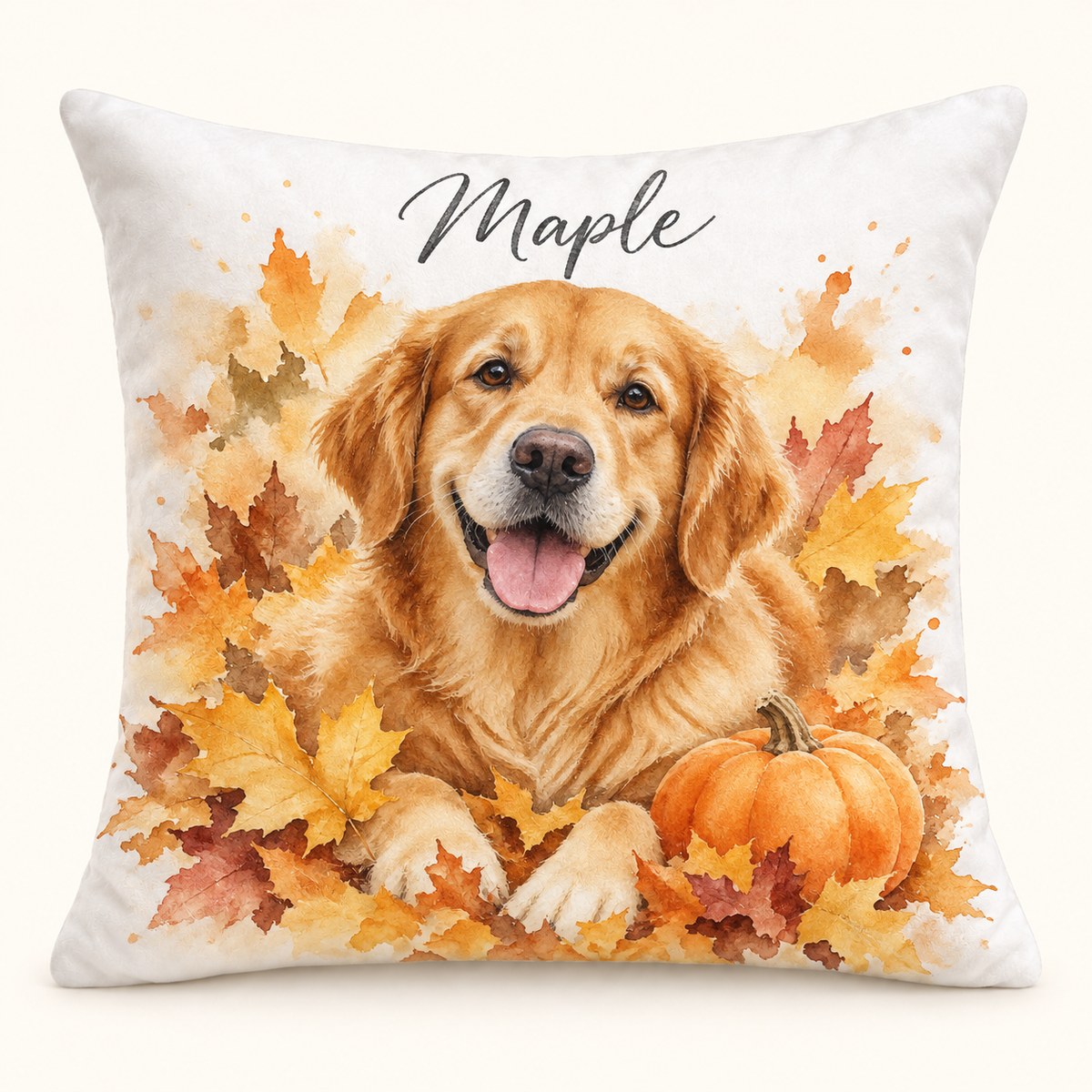 Custom Photo Watercolor Fall Pet Portrait Throw Pillow Cover - Personalized Pillow Gift For Dog & Cat Lovers — hero