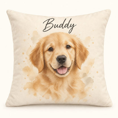 Custom Photo Watercolor Pet Portrait Throw Pillow Cover - Personalized Pillow Gift For Dog & Cat Lovers — hero