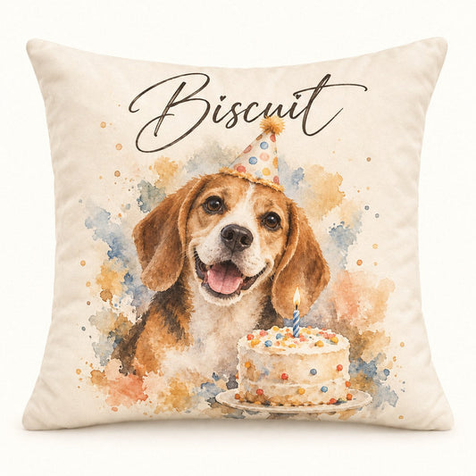 Custom Photo Watercolor Birthday Gift Portrait Throw Pillow Cover - Personalized Pillow Gift For Dog & Cat Lovers — hero