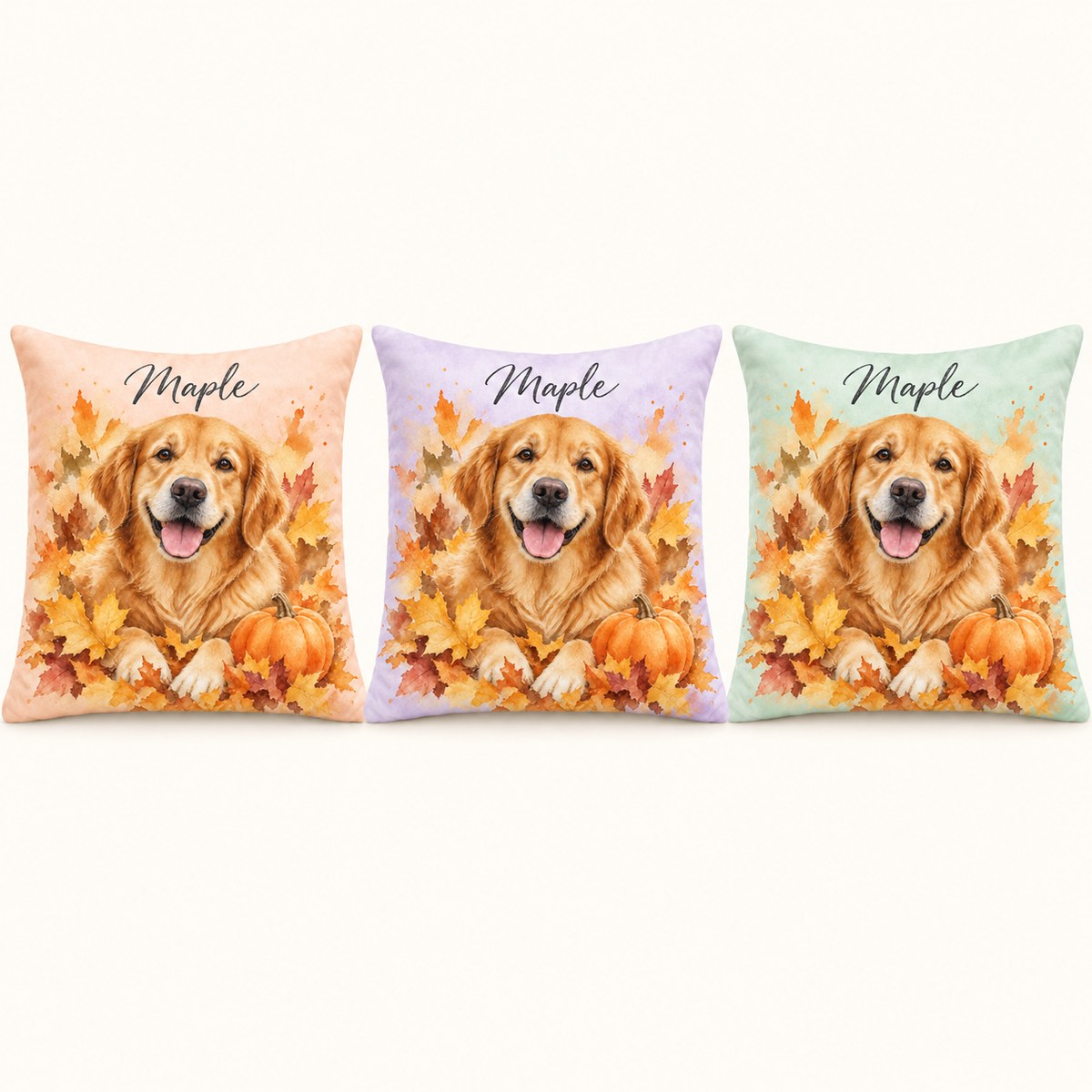 Custom Photo Watercolor Fall Pet Portrait Throw Pillow Cover - Personalized Pillow Gift For Dog & Cat Lovers — options