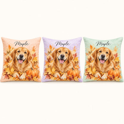 Custom Photo Watercolor Fall Pet Portrait Throw Pillow Cover - Personalized Pillow Gift For Dog & Cat Lovers — options