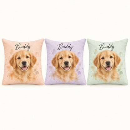 Custom Photo Watercolor Pet Portrait Throw Pillow Cover - Personalized Pillow Gift For Dog & Cat Lovers — options