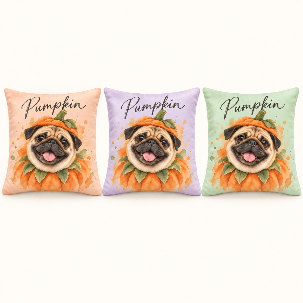 Custom Photo Watercolor Halloween Pet Portrait Throw Pillow Cover - Personalized Pillow Gift For Dog & Cat Lovers — options