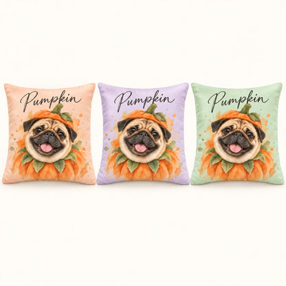 Custom Photo Watercolor Halloween Pet Portrait Throw Pillow Cover - Personalized Pillow Gift For Dog & Cat Lovers — options