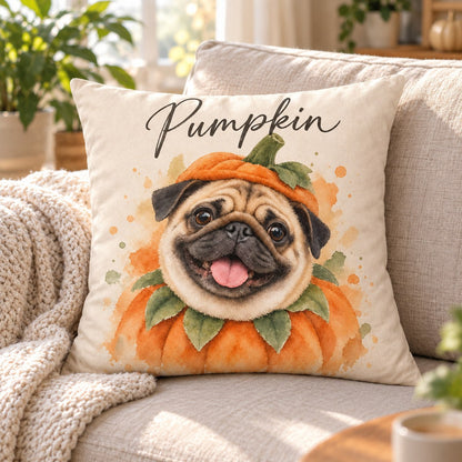 Custom Photo Watercolor Halloween Pet Portrait Throw Pillow Cover - Personalized Pillow Gift For Dog & Cat Lovers — lifestyle