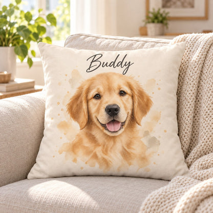 Custom Photo Watercolor Pet Portrait Throw Pillow Cover - Personalized Pillow Gift For Dog & Cat Lovers — lifestyle