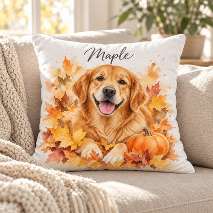 Custom Photo Watercolor Fall Pet Portrait Throw Pillow Cover - Personalized Pillow Gift For Dog & Cat Lovers — lifestyle