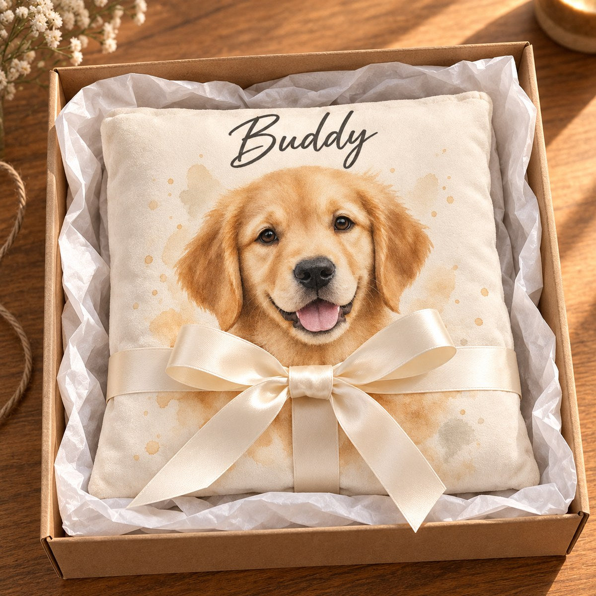Custom Photo Watercolor Pet Portrait Throw Pillow Cover - Personalized Pillow Gift For Dog & Cat Lovers — gift
