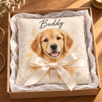 Custom Photo Watercolor Pet Portrait Throw Pillow Cover - Personalized Pillow Gift For Dog & Cat Lovers — gift
