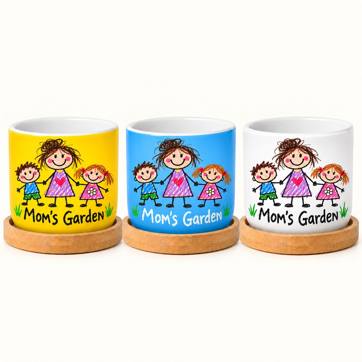 Custom Photo Doodle Portrait Ceramic Plant Pot - Kid-Style Drawing Mom Doodle Plant Pot Personalized Plant Pot Gift — options