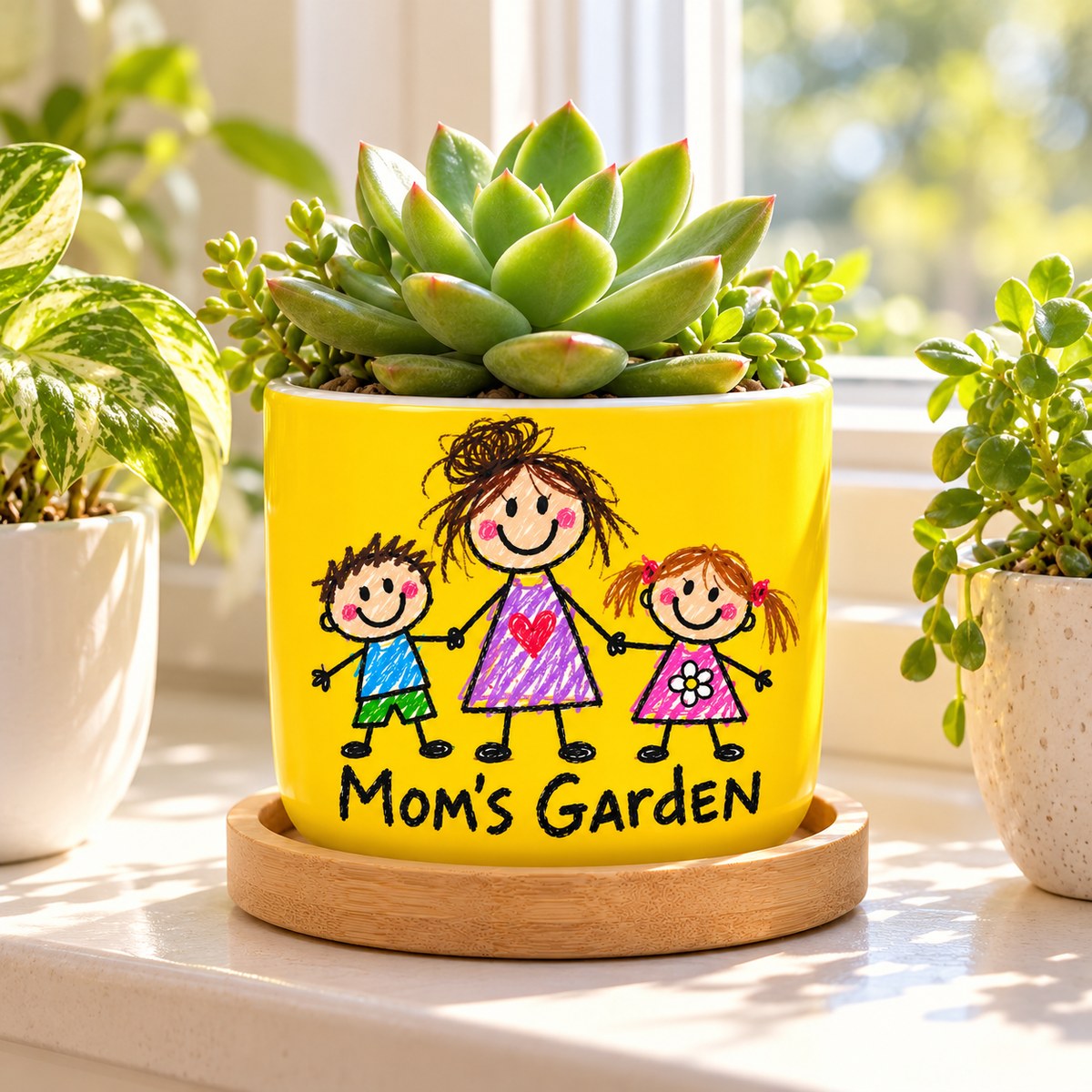 Custom Photo Doodle Portrait Ceramic Plant Pot - Kid-Style Drawing Mom Doodle Plant Pot Personalized Plant Pot Gift — lifestyle