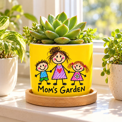 Custom Photo Doodle Portrait Ceramic Plant Pot - Kid-Style Drawing Mom Doodle Plant Pot Personalized Plant Pot Gift — lifestyle