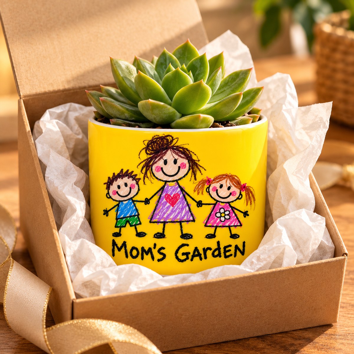 Custom Photo Doodle Portrait Ceramic Plant Pot - Kid-Style Drawing Mom Doodle Plant Pot Personalized Plant Pot Gift — gift