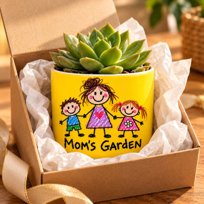 Custom Photo Doodle Portrait Ceramic Plant Pot - Kid-Style Drawing Mom Doodle Plant Pot Personalized Plant Pot Gift — gift