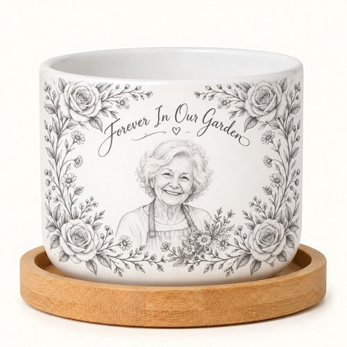 Custom Photo Pencil Sketch Ceramic Plant Pot - Memorial Plant Pot Personalized Plant Pot Gift