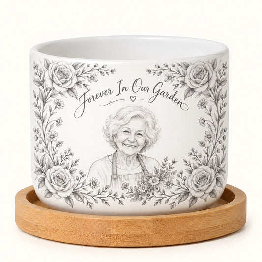 Custom Photo Pencil Sketch Ceramic Plant Pot - Memorial Plant Pot Personalized Plant Pot Gift — hero