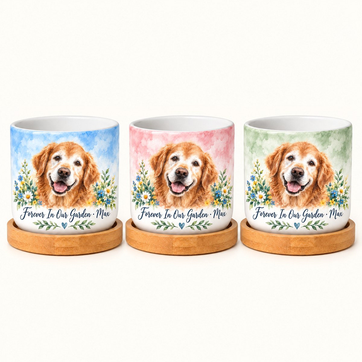 Custom Photo Watercolor Portrait Ceramic Plant Pot - Pet Memorial Plant Pot Personalized Plant Pot Gift — options