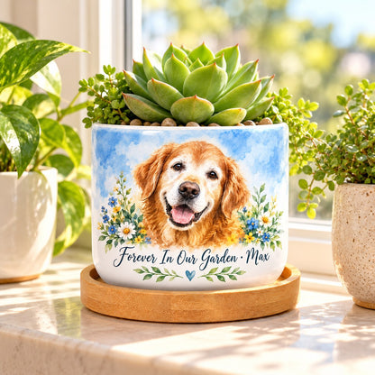 Custom Photo Watercolor Portrait Ceramic Plant Pot - Pet Memorial Plant Pot Personalized Plant Pot Gift — lifestyle
