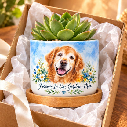 Custom Photo Watercolor Portrait Ceramic Plant Pot - Pet Memorial Plant Pot Personalized Plant Pot Gift — gift