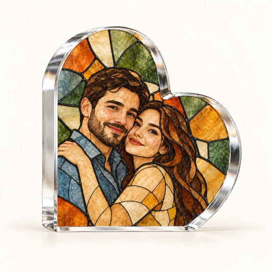 Custom Photo Stained Glass Portrait Acrylic Heart Plaque - Couple Anniversary Gift Personalized Plaque Gift — hero