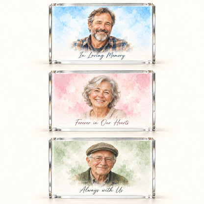 Custom Photo Watercolor Portrait Acrylic Photo Plaque - Memorial Gift Personalized Plaque Gift — options