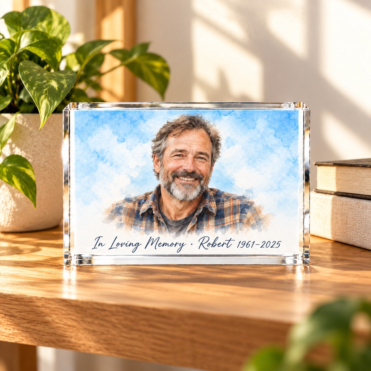 Custom Photo Watercolor Portrait Acrylic Photo Plaque - Memorial Gift Personalized Plaque Gift — lifestyle