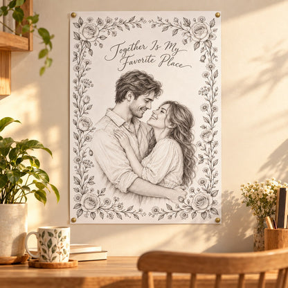 Pencil sketch unframed poster in a living room