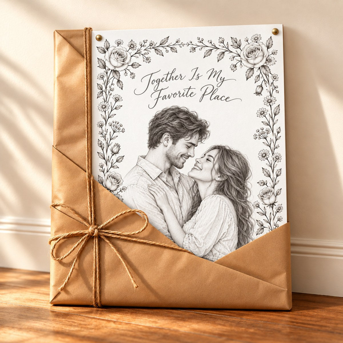 Pencil sketch poster wrapped as a gift
